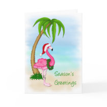 Flamingo Palm Tree Christmas Greeting Card