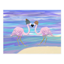 Flamingos in Knitted Hats Postcard