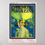 Flapper Champagne & Bubbles Antique Magazine Cover Print