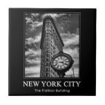 Flatiron Building and Clock in Black and White 1C Ceramic Tile