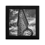 Flatiron Building and Clock in Black and White Trinket Box