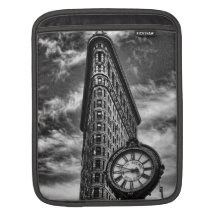Flatiron Building and Clock in Black and White Sleeves For iPads