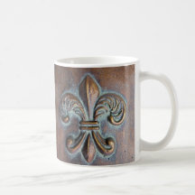Fleur De Lis, Aged Copper-Look Printed Coffee Mugs