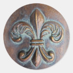 Fleur De Lis, Aged Copper-Look Printed Round Sticker