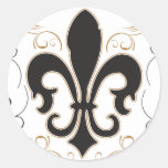 Fleur De Lis: Black and Gold Round Stickers
