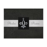 Fleur De Lis Black Leather Save The Date Postcard