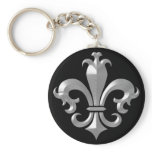 Fleur De LIs Fancy Silver Bevel Saints Classic Key Chain