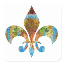 Fleur de Lis :  Gold n Silver Engraved Square Stickers