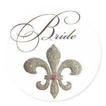 Fleur de lis NOLA Bride Bling Round Stickers