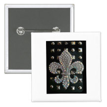 FLEUR DE LIS ON STUDS HARD ROCK PRINT PINBACK BUTTONS
