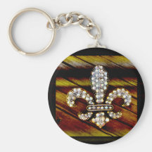 Fleur De Liz Flor Sparkle Jewel Vintage Rustic Key Chains