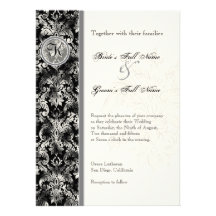 Fleur di Lys Damask - Black Wedding Invitation