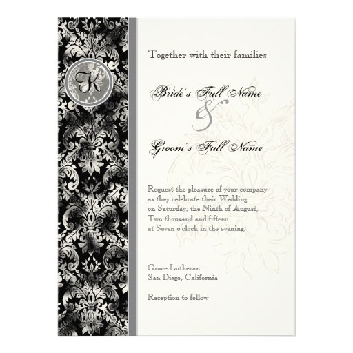 Fleur di Lys Damask - Black Wedding Invitation