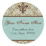 Fleur di Lys Damask Brown Address Stickers