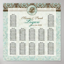 Fleur di Lys Damask Reception Table Seating Chart Poster