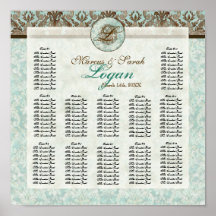 Fleur di Lys Damask Reception Table Seating Chart Poster