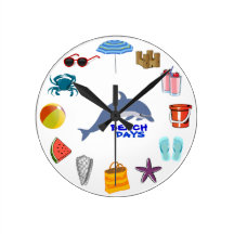 Flip Flop Dolphin Crab Drink Beach Days Wall Clock