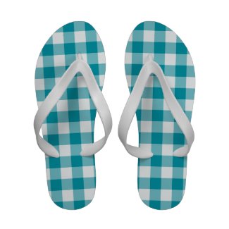 Flipflop Sandals: Teal and White Check Gingham