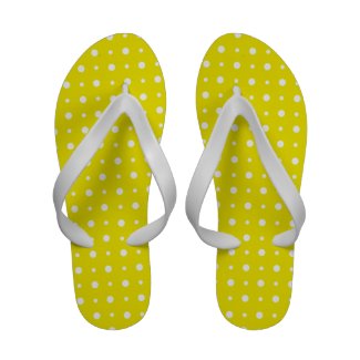 Flipflop Sandals: White on Lemon Yellow Polka Dots