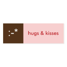 Flirt card pink brown hugs kisses emoticon message business cards