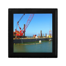 Floating Barge with crane colourful Trinket Box