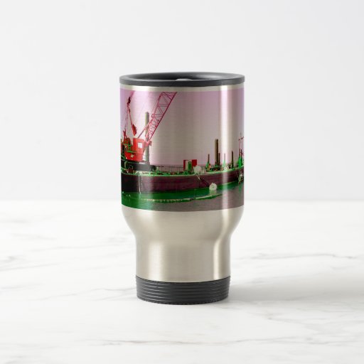 Floating Barge with crane green and purple toned Mugs