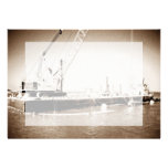 Floating Barge with crane sepia toned Announcement