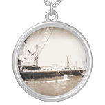 Floating Barge with crane sepia toned Necklaces