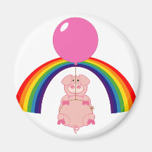 floating flying pig over the rainbow magnet