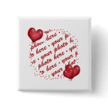 Floating Heart Balloons Photo Frame Pinback Button