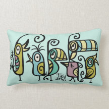 Flock of Chirps Aqua Throw Pillow