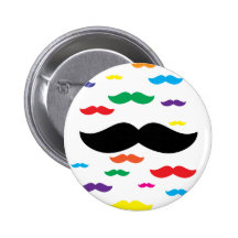 flock of moustache RAINBOW Pinback Buttons