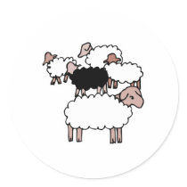 flock of sheep with black sheep sticker