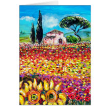 FLORA IN TUSCANY/ Fields ,Poppies and Sunflowers Greeting Card