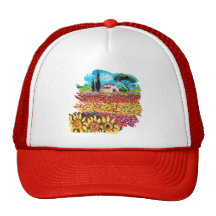 FLORA IN TUSCANY/ Fields ,Poppies and Sunflowers Mesh Hats