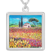 FLORA IN TUSCANY/ Fields ,Poppies and Sunflowers Personalized Necklace
