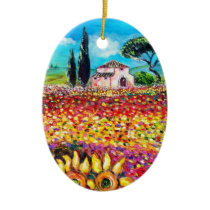 FLORA IN TUSCANY/ Fields ,Poppies and Sunflowers Christmas Ornament