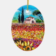 FLORA IN TUSCANY/ Fields ,Poppies and Sunflowers Christmas Ornament
