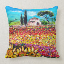 FLORA IN TUSCANY/ Fields ,Poppies and Sunflowers Pillows