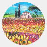 FLORA IN TUSCANY/ Fields ,Poppies and Sunflowers Round Sticker