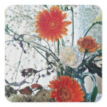 Floral arrangement in glass vase  flowers square stickers