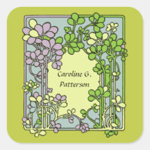 Floral Art Nouveau Ex-Libris Square Sticker