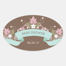 Floral Banner Aqua Baby Shower Sticker