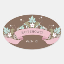 Floral Banner Pink Baby Shower Sticker
