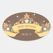 Floral Banner Yellow Baby Shower Sticker