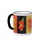 floral black and orange mug