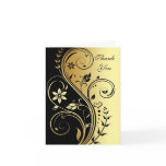 Floral Black & Gold Scroll Wedding Thank You Card