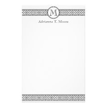 Floral Black White Monogram Initial Stationery