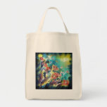 Floral Bliss Under the Moons Light Silk Painting Canvas Bags