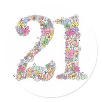 Floral Bouquet Number 21 Label Sticker Seal